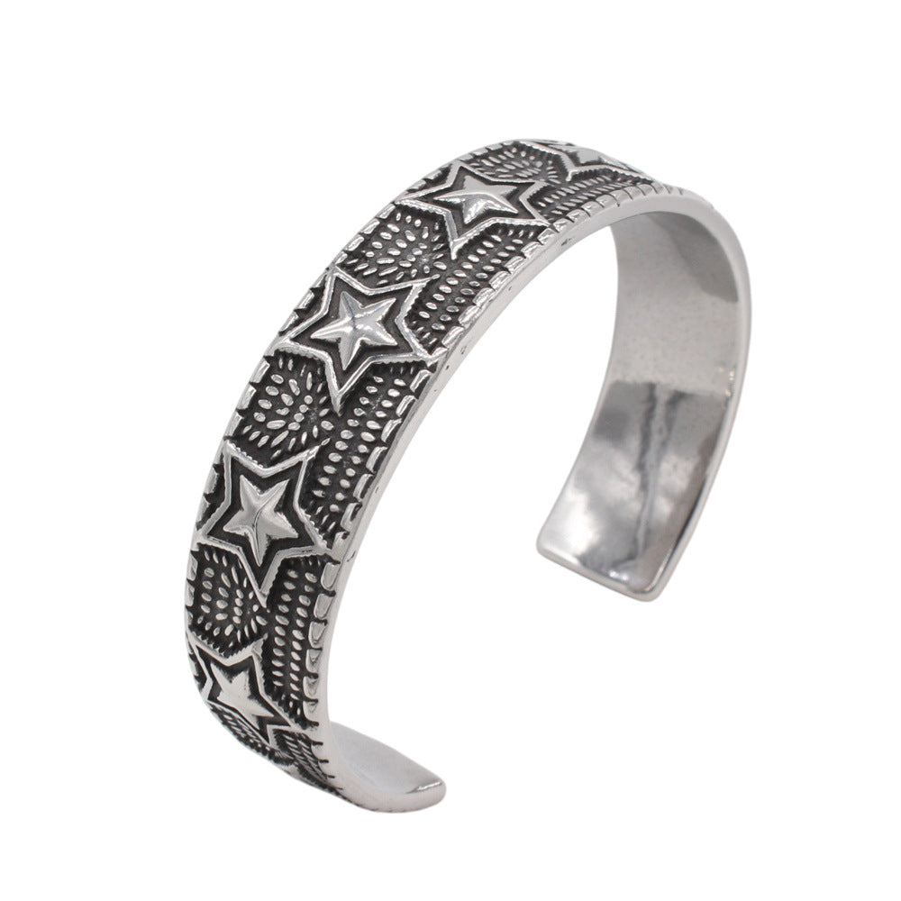 Premium Titanium Steel Bracelet With Retro Five Pointed Star Design Unisex Style By Planderful