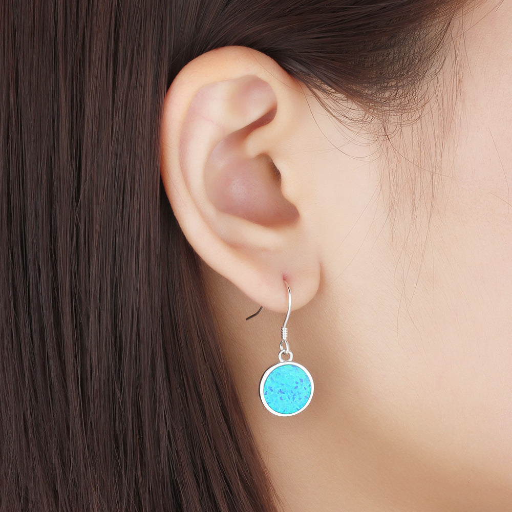 Planderful Jewelry Blue Round Opal Earrings Sterling Silver S925 Everyday Genie Collection