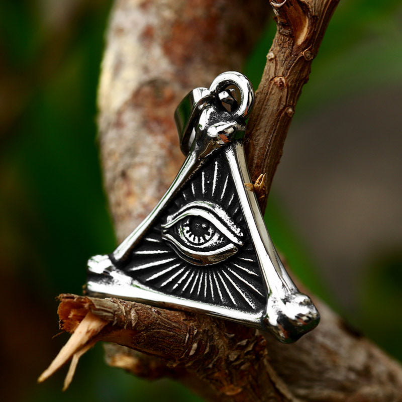 Titanium Steel Retro Triangle Pendant with Devil's Eye Design for Men - Wholesale Jewelry