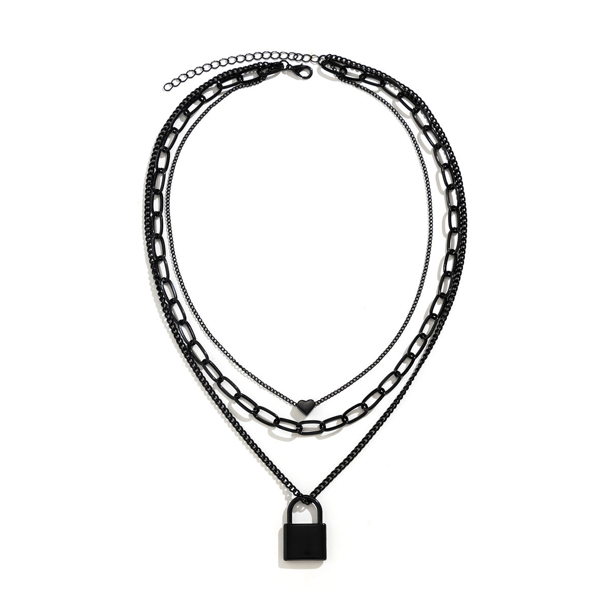 Punk Cross Heart Lock Layered Necklace