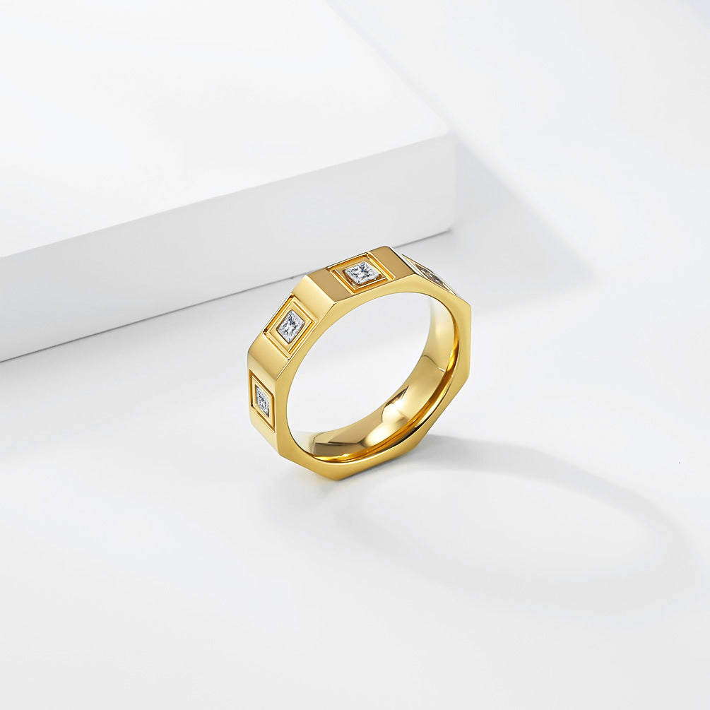 Planderful Everyday Genie Geometric Zircon Titanium Steel Ring Unisex Fade Resistant Fashion Jewelry