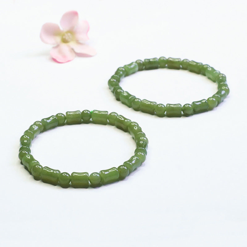 Qingshui Hetian Jade Green Bamboo Bracelet