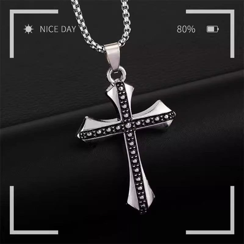 Planderful Jewelry Mens Stainless Steel Cross Necklace Domineering Fashion Pendant For Men