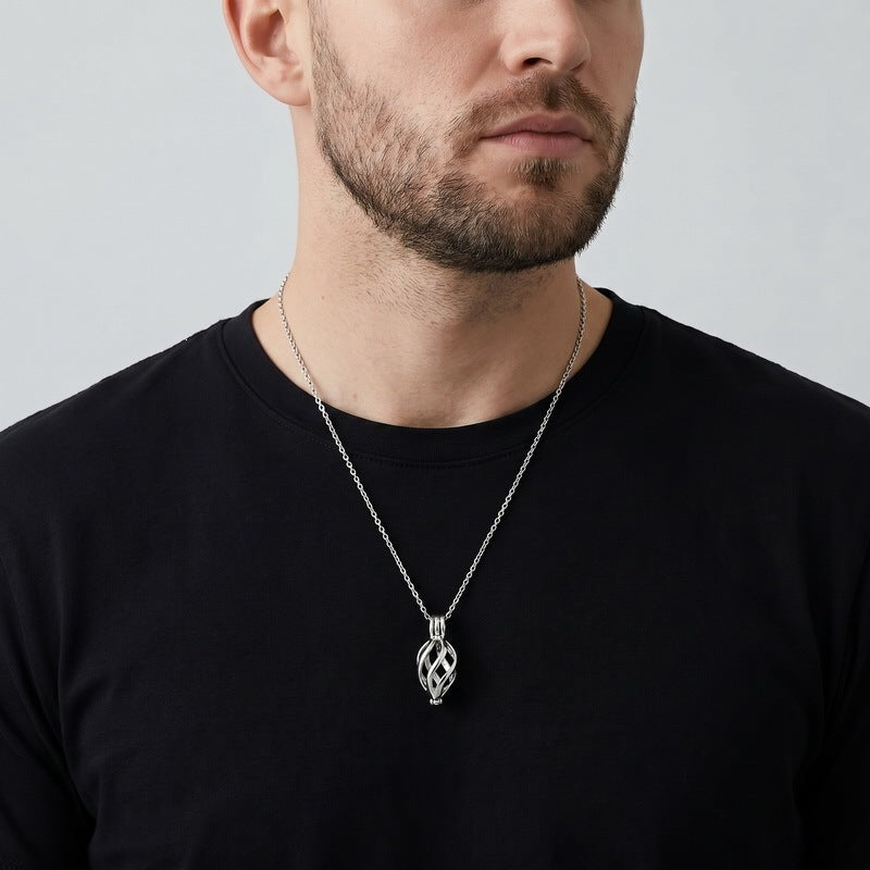 Niche Commemorative Pendant Trendy Hollow Willow Leaf Can Be Opened Water Drop-Shaped Titanium Necklace