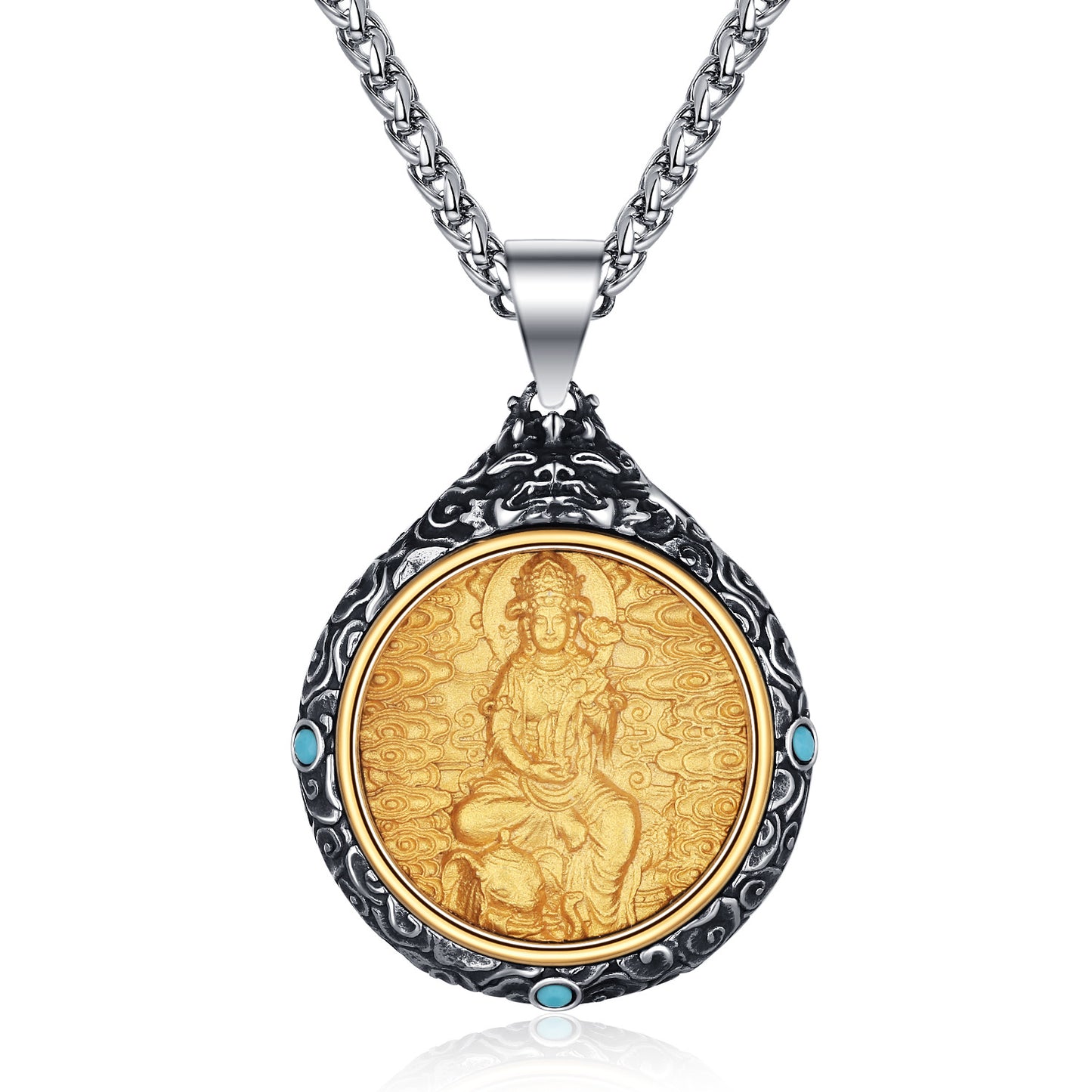 Titanium Steel Necklace – Elegant Bodhisattva Zodiac Pendant Necklace For New Chinese Style
