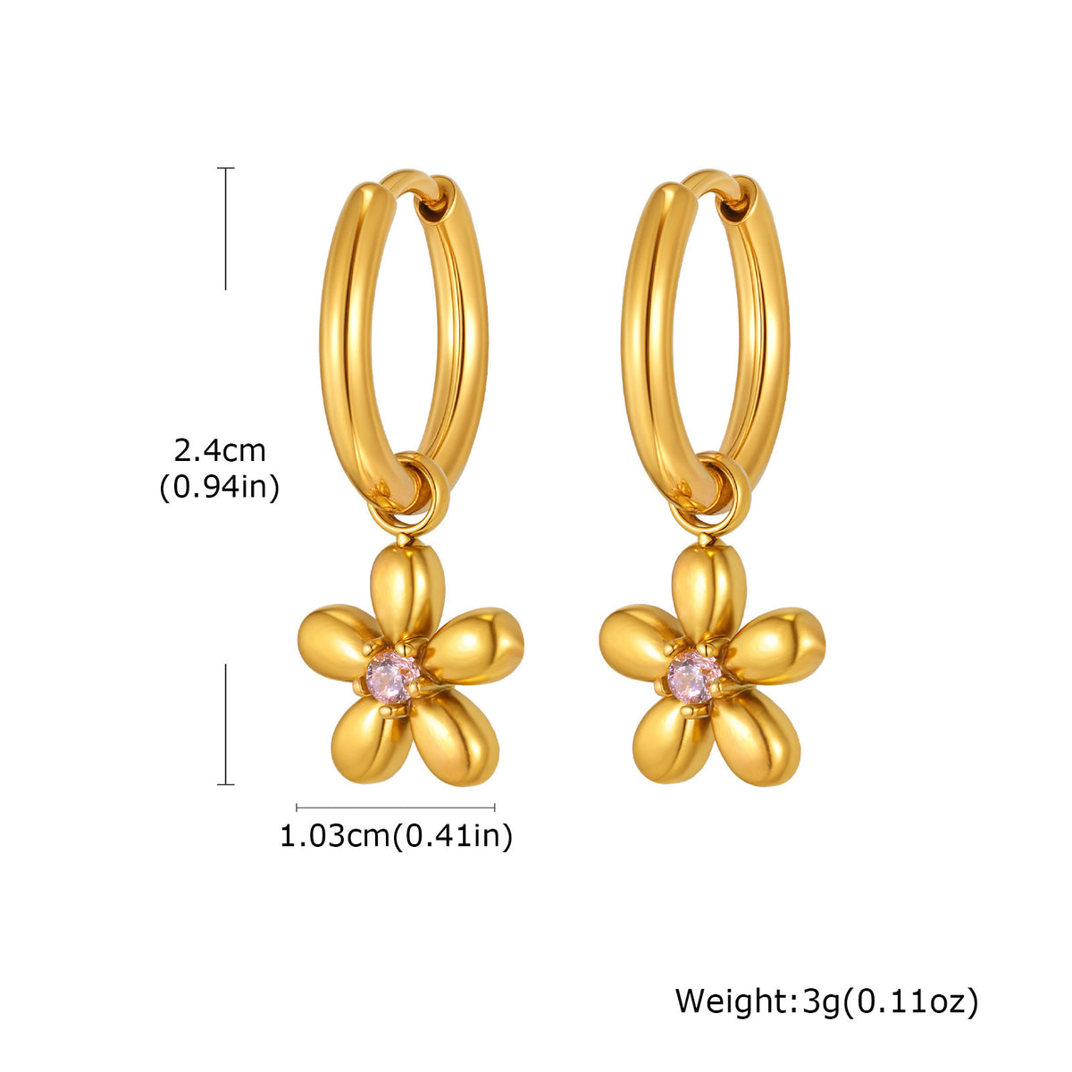 Stainless Steel Zircon Floral Earrings