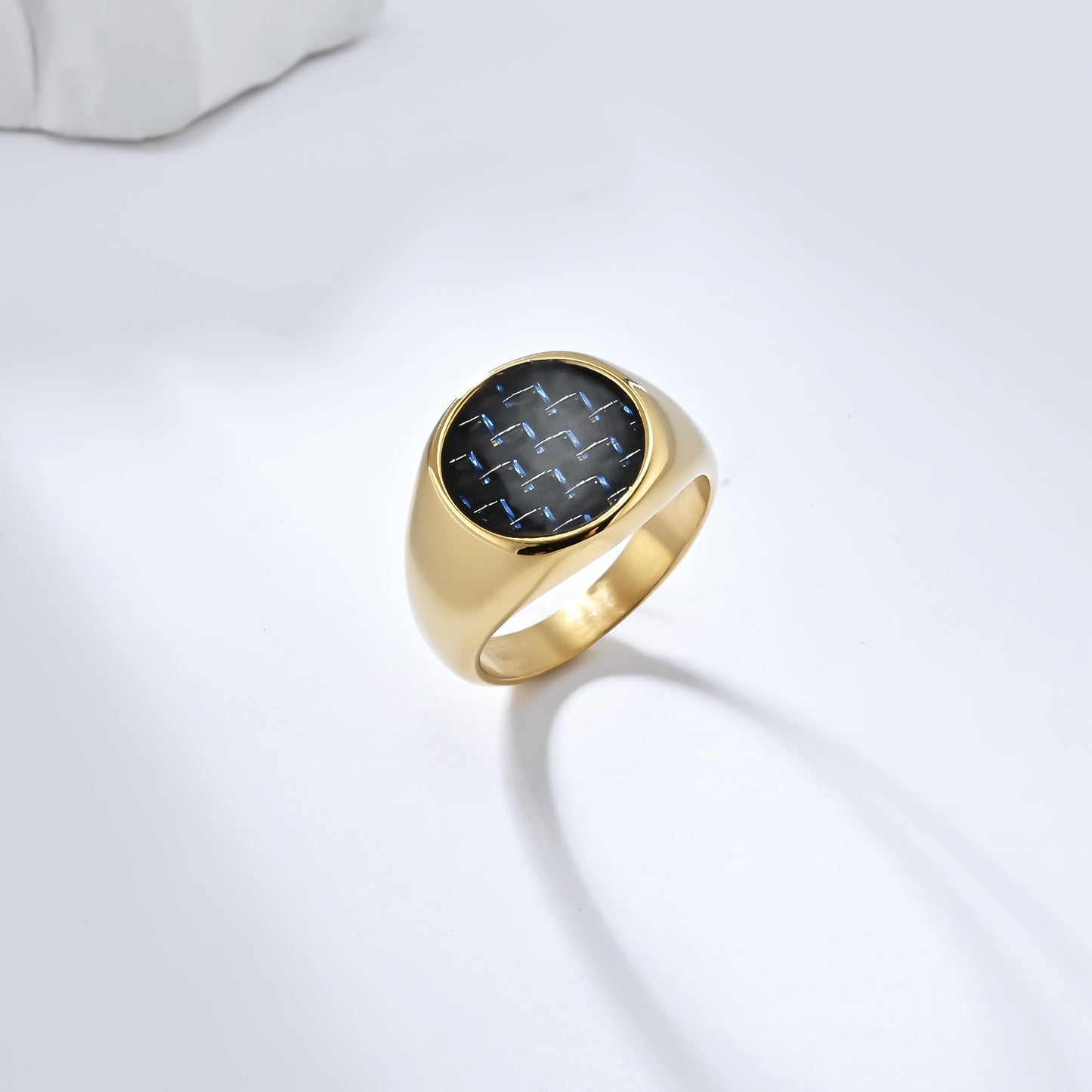 Planderful Carbon Fiber Inlaid Steel Ring For Men With Luxury Geometric Round Design Everyday Genie Collection