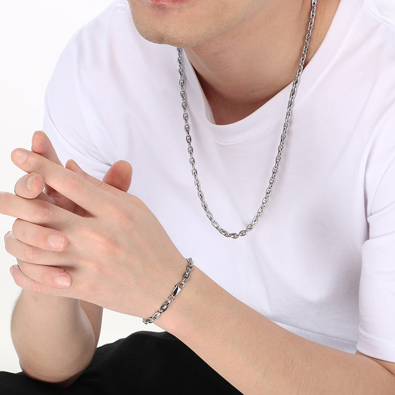 Personalized Stainless Steel Bracelet And Necklace Set Men