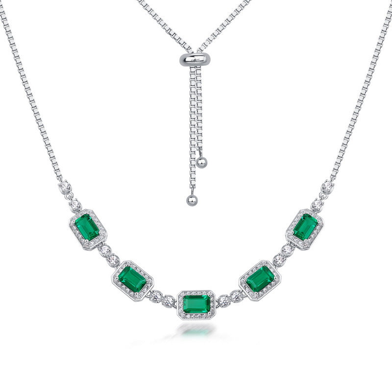 S925 Sterling Silver Lab-Grown Emerald Pendant Necklace