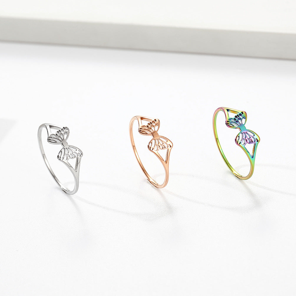 Mori Korean Titanium Steel Hollow Butterfly Ring Wholesale
