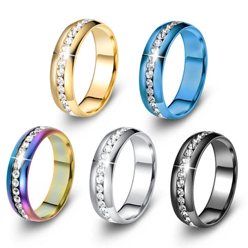 Personalized fashion single row zircon ring stainless steel inlaid zircon ring European and American jewelry gold-plated trinkets unisex protection statement