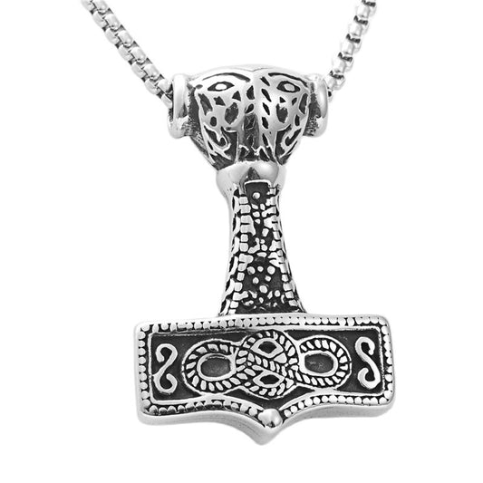 Titanium Steel Viking Hammer Pendant Necklace - Personalized Retro Punk Design for Men
