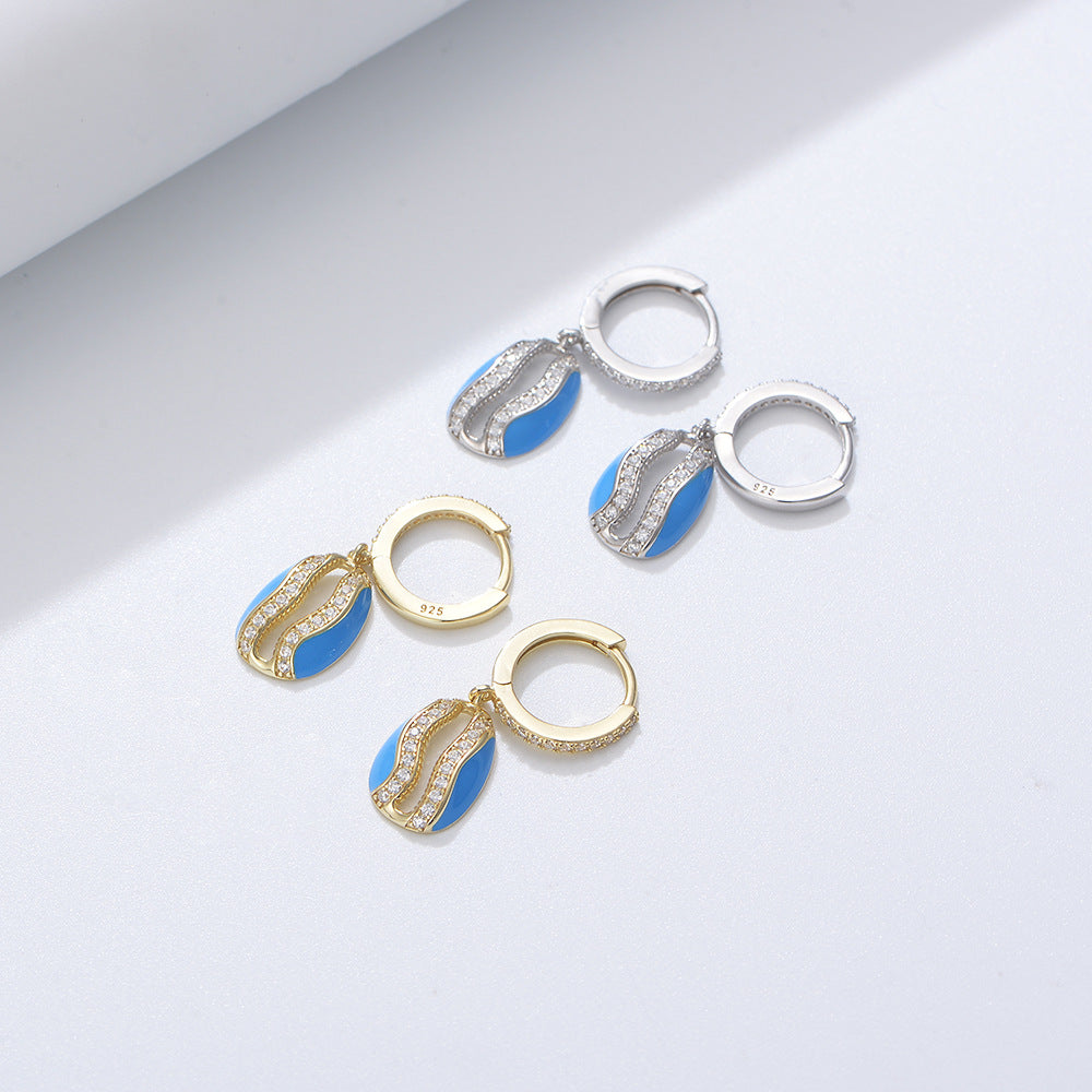 S925 Silver Dip Adhesive Hollow Oval Shell-Shaped Zircon Inlaid Earrings, Instagram Earrings