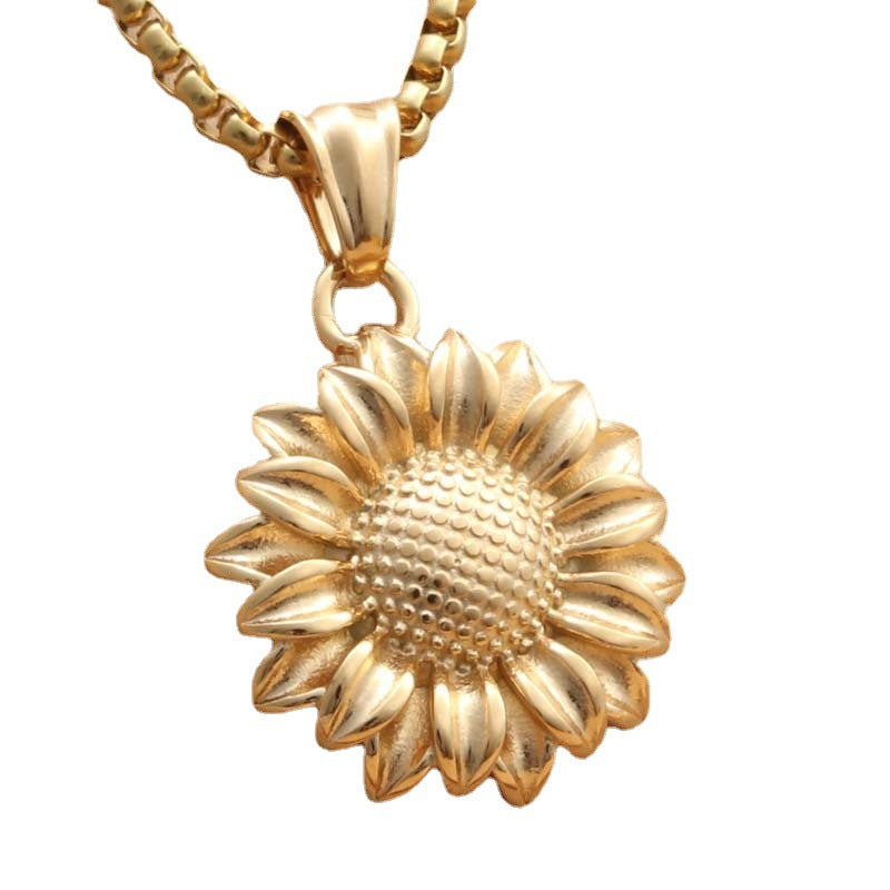 Personalized Titanium Steel Chrysanthemum Pendant Necklace for Men - Retro Punk Style by Planderful