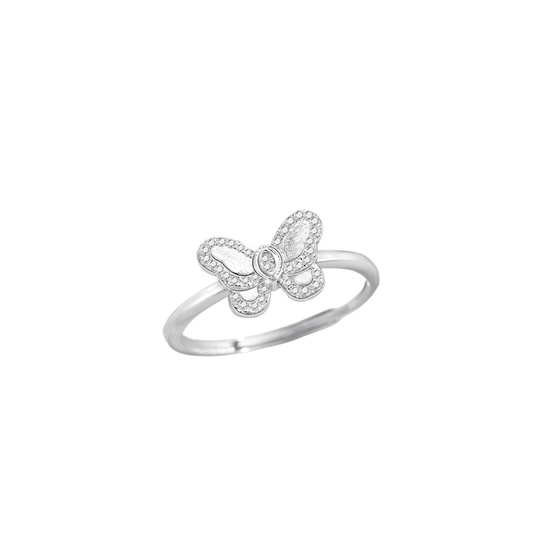 Planderful S925 Sterling Silver Brushed Butterfly Ring For Women Elegant Forest Style Adjustable Size