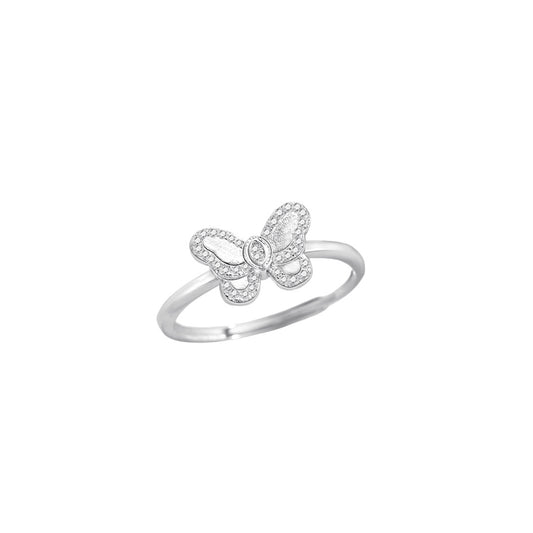 Planderful S925 Sterling Silver Brushed Butterfly Ring For Women Elegant Forest Style Adjustable Size