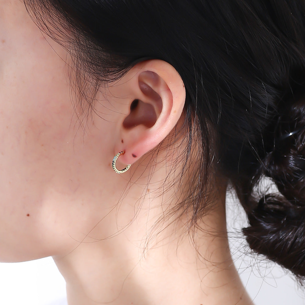 S925 Sterling Silver Slightly Inlaid Colored Zircon C-Shaped Earrings,