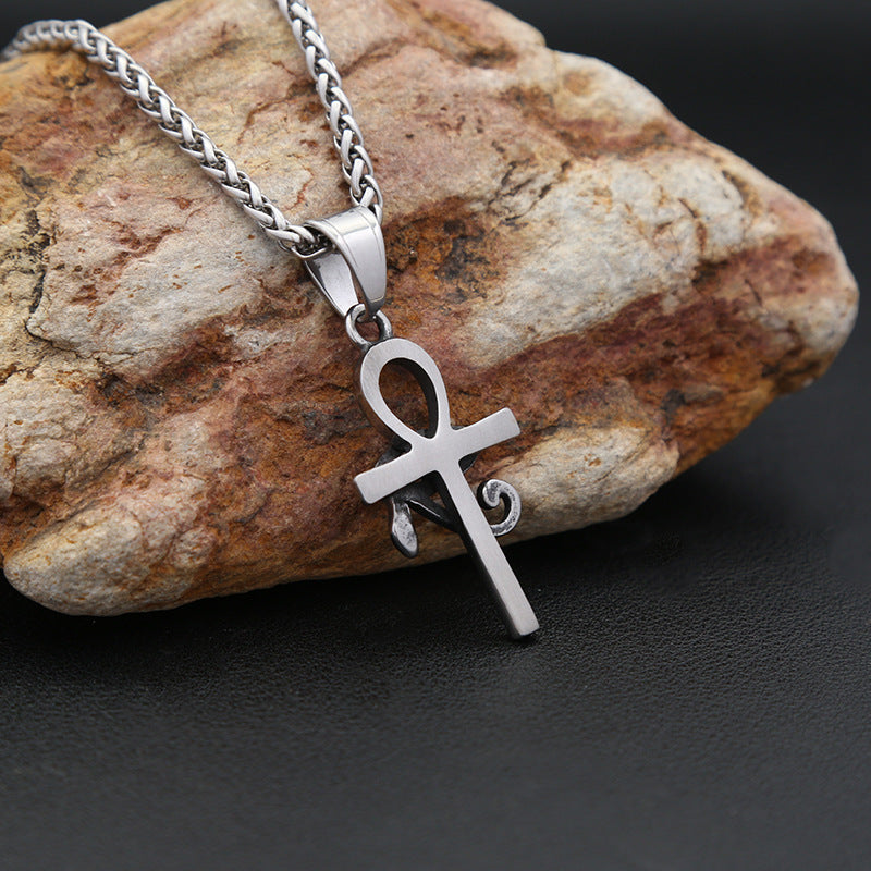 Titanium Steel Eye of Horus Anhe Cross Pendant Necklace for Men