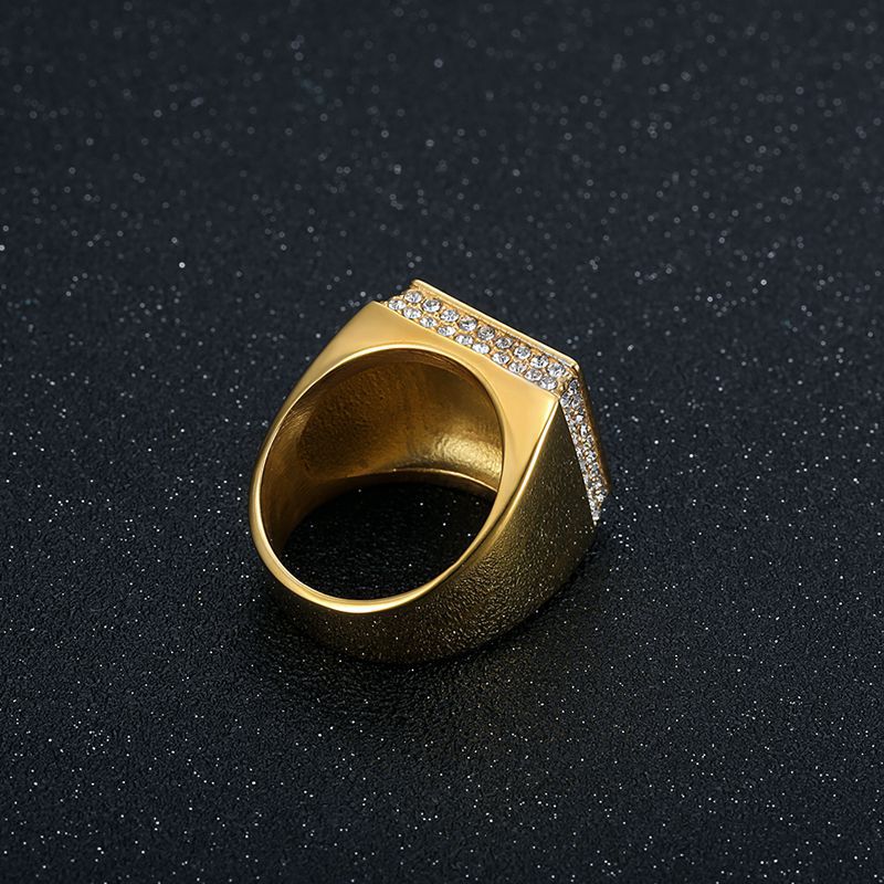 Planderful Everyday Genie Titanium Steel Gold Plated Hip Hop Ring For Men Luxurious Zircon Jewelry