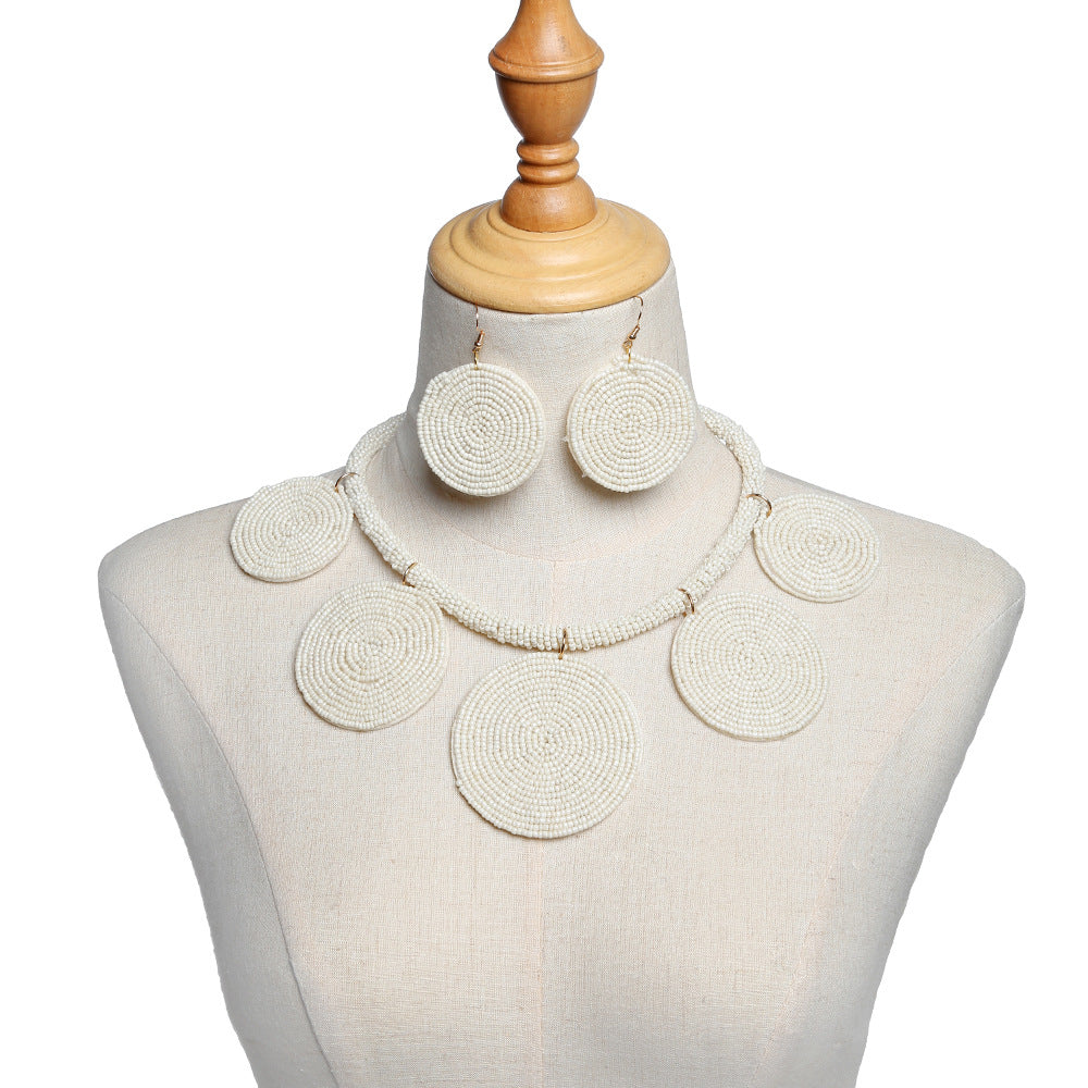 Savanna Rhythms Handcrafted Rice Bead Necklace Set with Unique Pendant