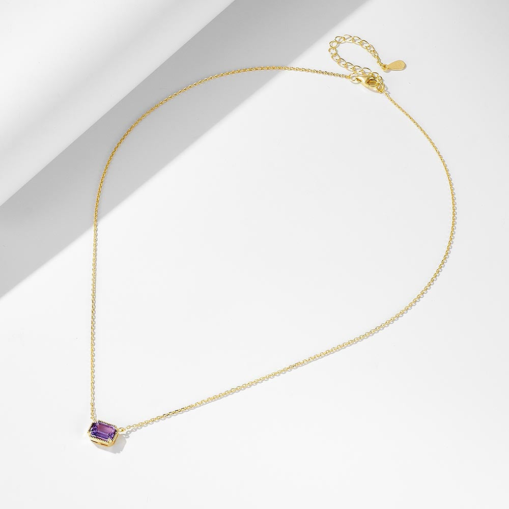 S925 Sterling Silver Natural Amethyst Necklace Women's Light Luxury Collarbone Chain
