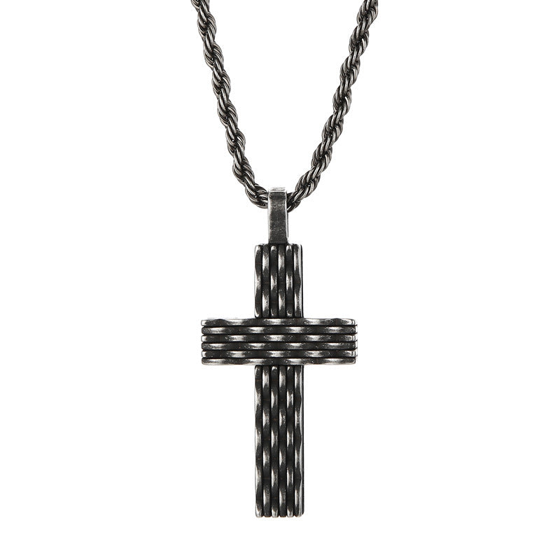 Customized Men's Titanium Steel Cross Pendant in Sleek Punk Style