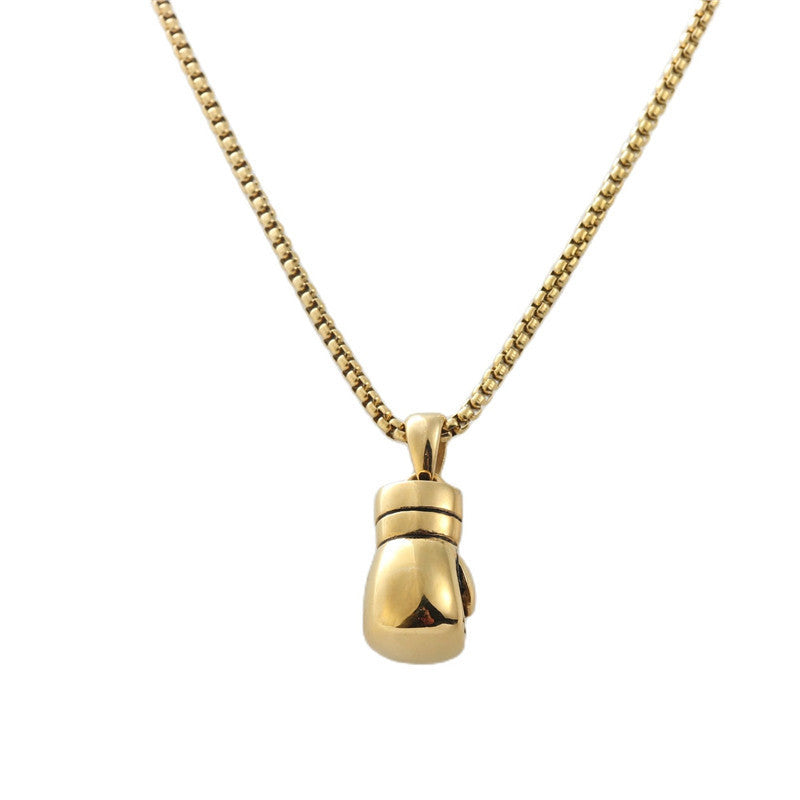 Trendy Men's Titanium Steel Boxing Gloves Pendant Necklace in Gold Finish