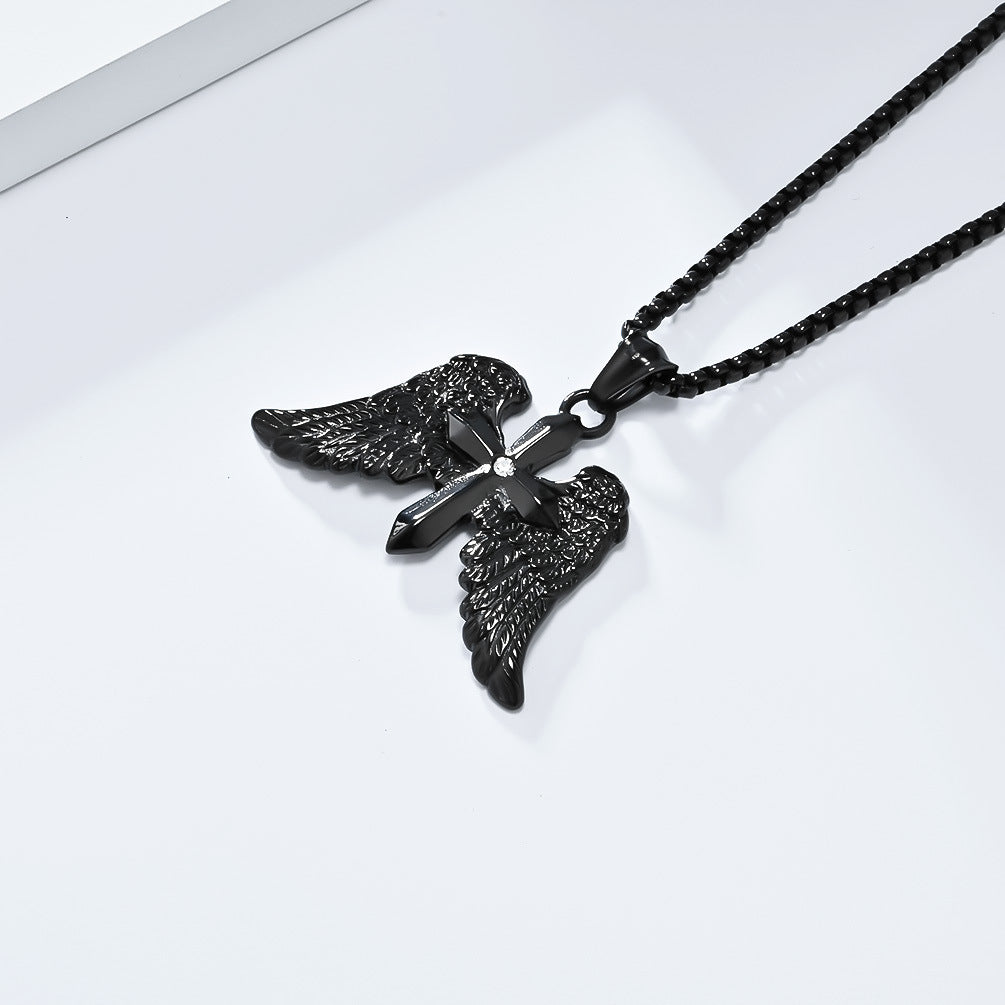 Cross-Border Vintage Archangel Double Wings Cross Necklace