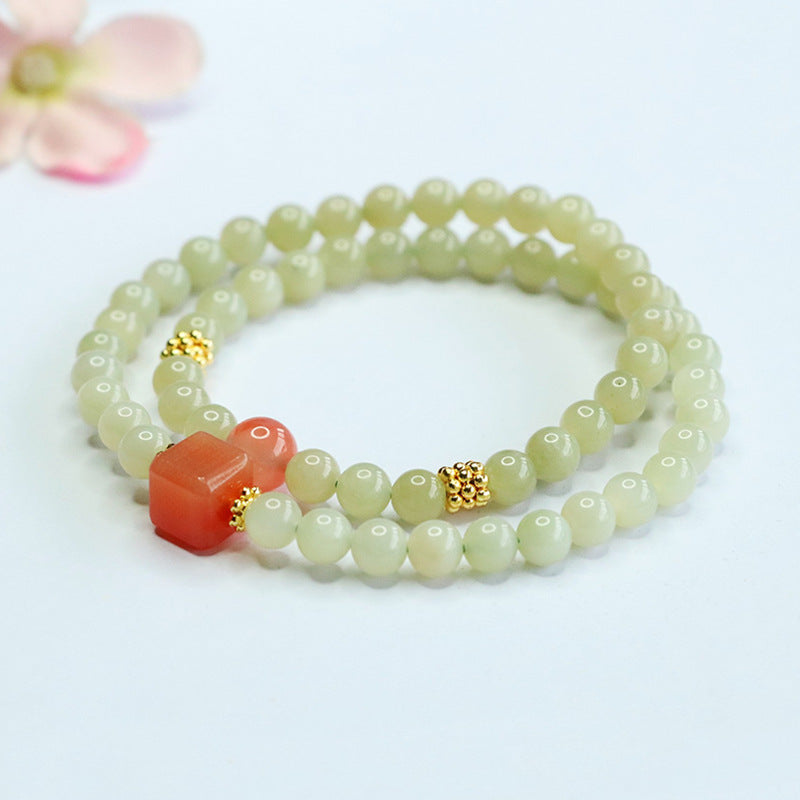 Hetian Jade & Yanyuan Agate Double-Wrap Bracelet