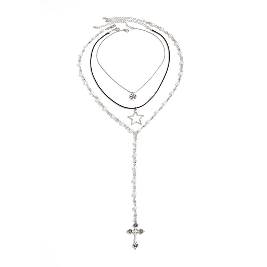 Pearl-Style Star Long Fringe Necklace Set