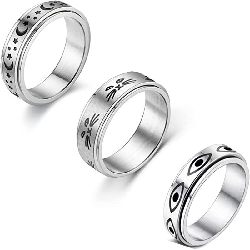 Planderful Everyday Genie Stainless Steel Rotating Star Moon Ring Set For Couples Unisex Protection
