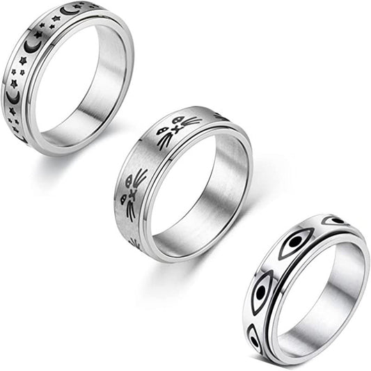 Planderful Everyday Genie Stainless Steel Rotating Star Moon Ring Set For Couples Unisex Protection