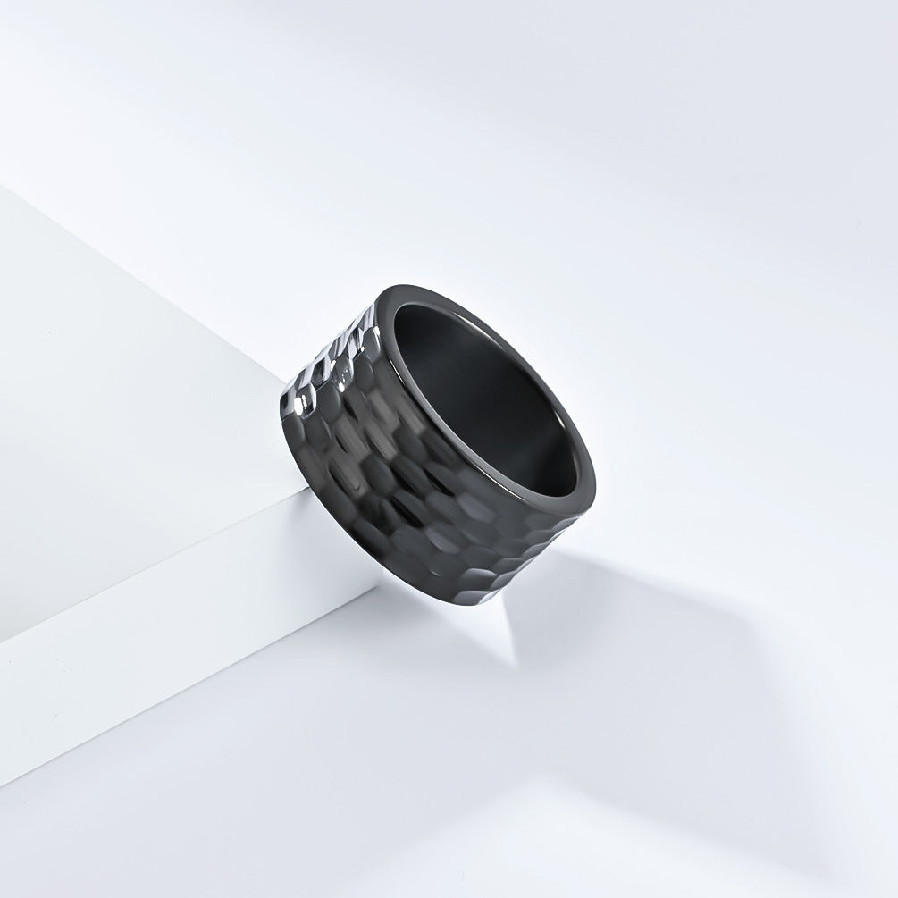 Planderful Titanium Steel Ring For Men With Honeycomb Concave Convex Pattern Bold Durable Modern Jewelry For Him