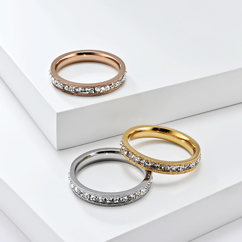 Planderful Korean Style Zircon Ring Gold Plated Titanium Steel For Women Luxurious Everyday Genie Jewelry