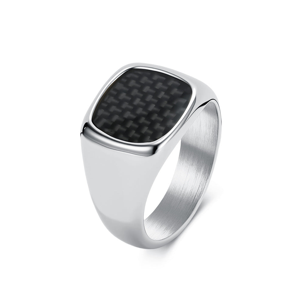 Minimalist Stainless Steel Carbon Fiber Ring Men's