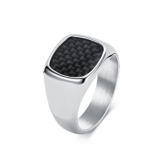 Minimalist Stainless Steel Carbon Fiber Ring Men's