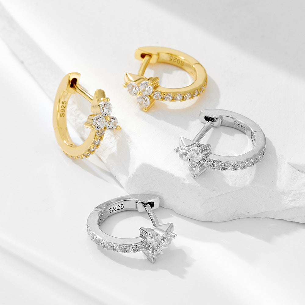 925 Sterling Silver Geometric Earrings, Ear Buckles, Wind Inlaid Zircon Exquisite Earrings,