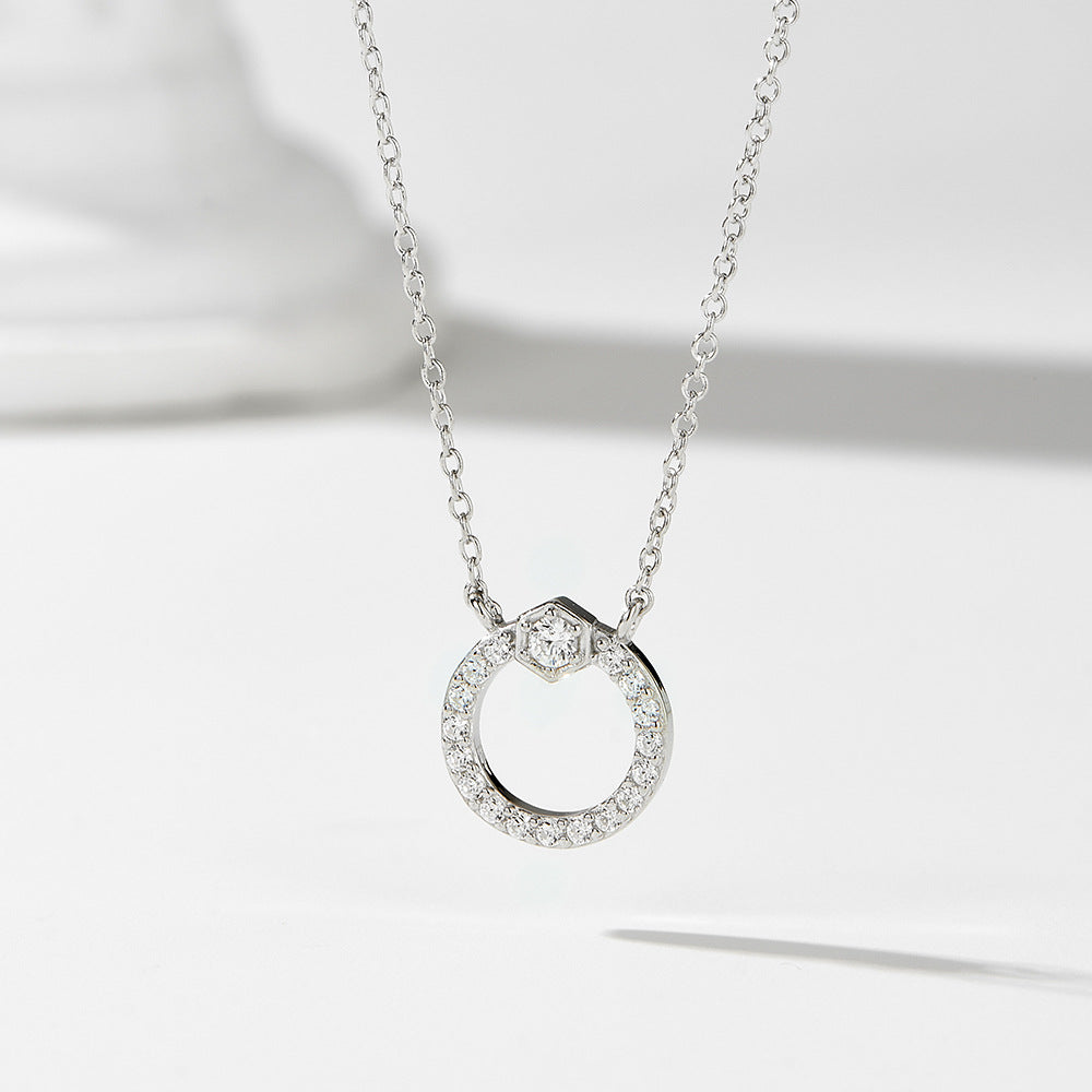Geometric Design Circle Full Of Zircon Sterling Silver Necklace