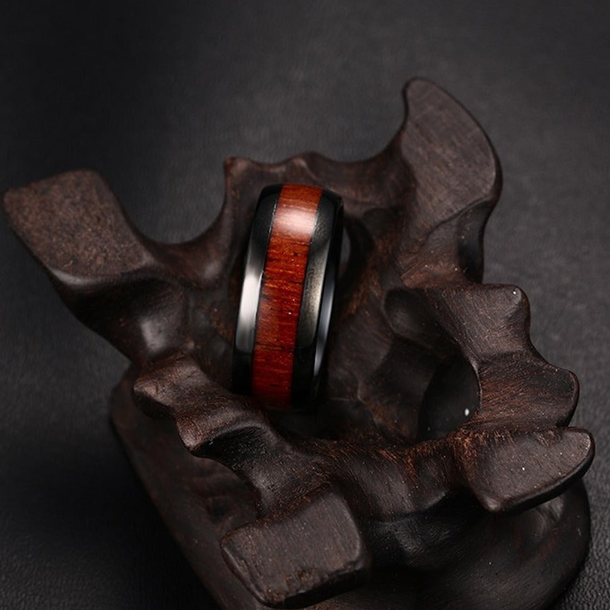 Korean Version Ring Tungsten Steel Wood Grain Inlaid Ring