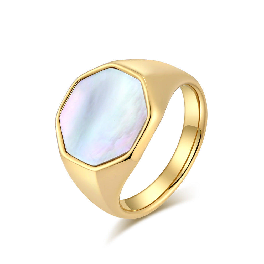Planderful Unisex Titanium Steel Inlaid Shell Ring Geometric Design For Men And Women