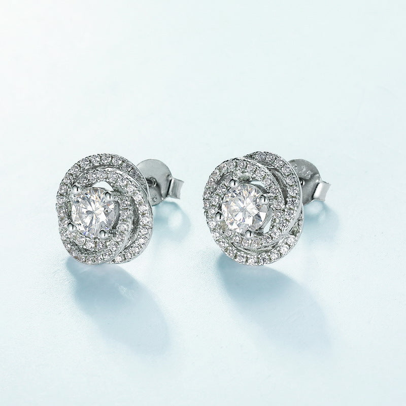 S925 Sterling Silver Moissanite Flower Stud Earrings