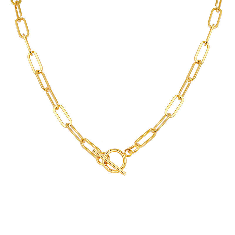 Cross-Border Jewelry Stainless Steel Sweater Necklace Gold Female OT Buckle