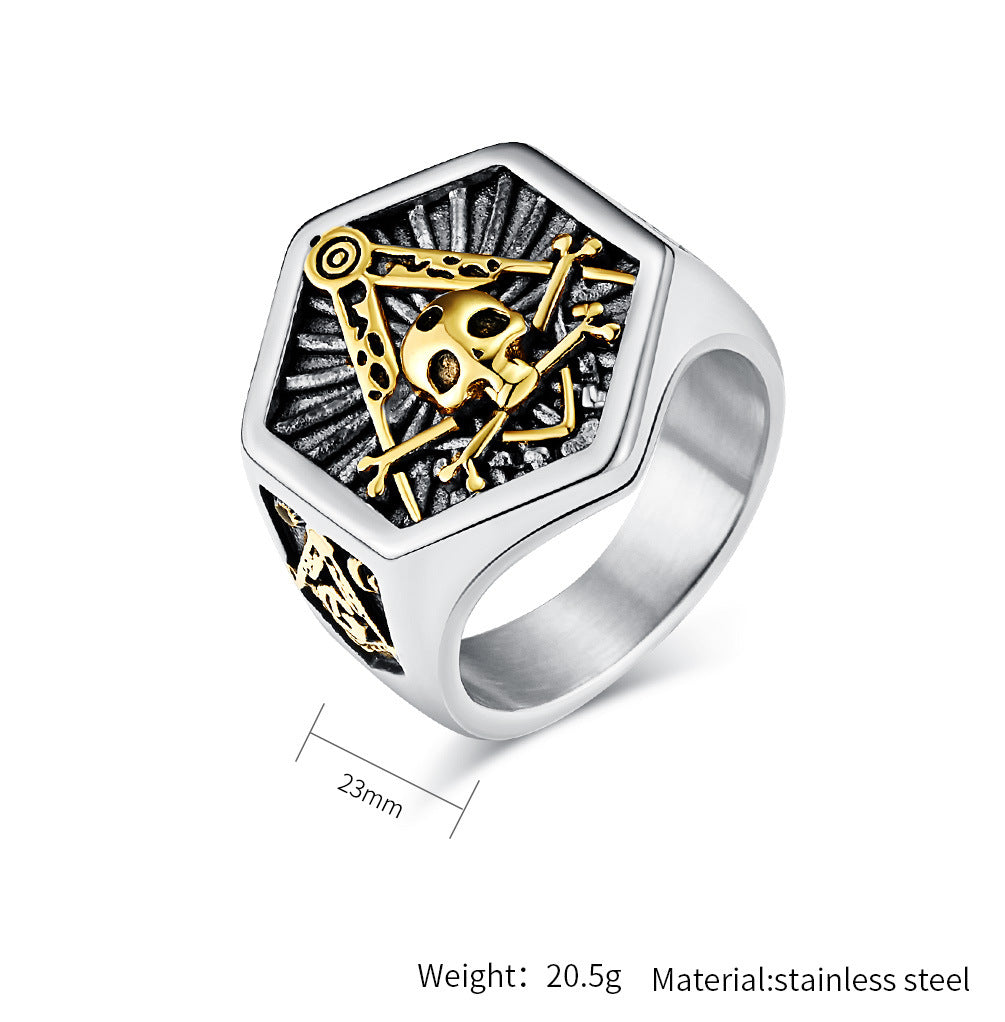 Planderful Titanium Skull Ring For Men Freemasonry Inspired Hip Hop Style Skull Brotherhood Punk Jewelry
