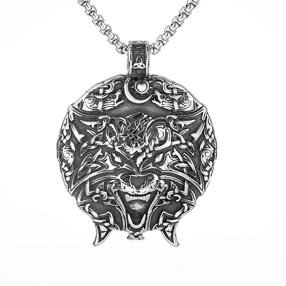 European And American Retro Stainless Steel Viking Wolf Head Necklace