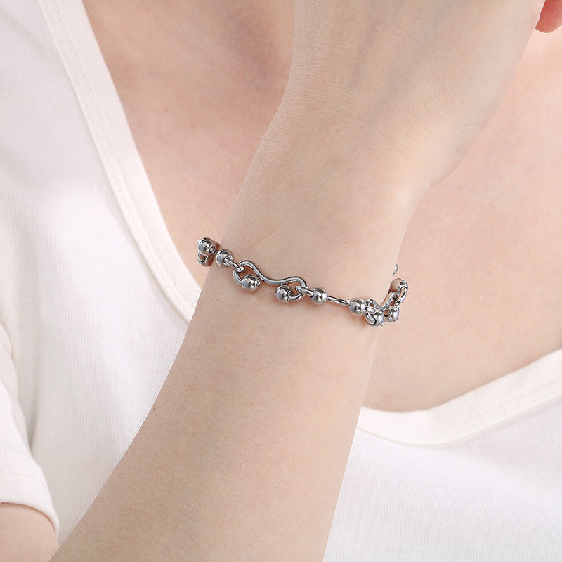 French Gentle Round Bead Twist Line Stainless Steel Twist Line Wave Round Bead Heavy Bracelet