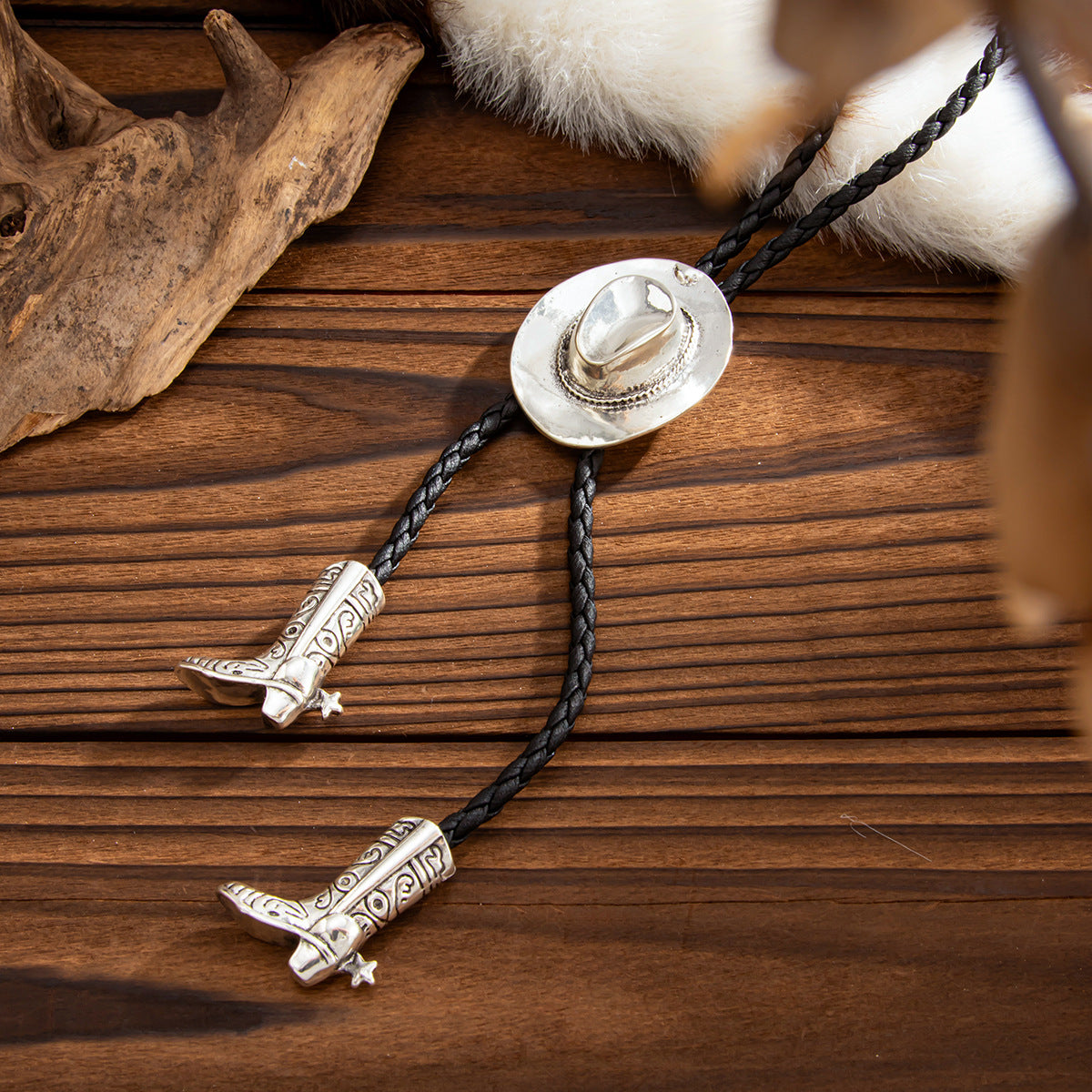 Retro Western Style Cowboy Hat Adjustable Necklace Boots Long Y-Shaped Fringed