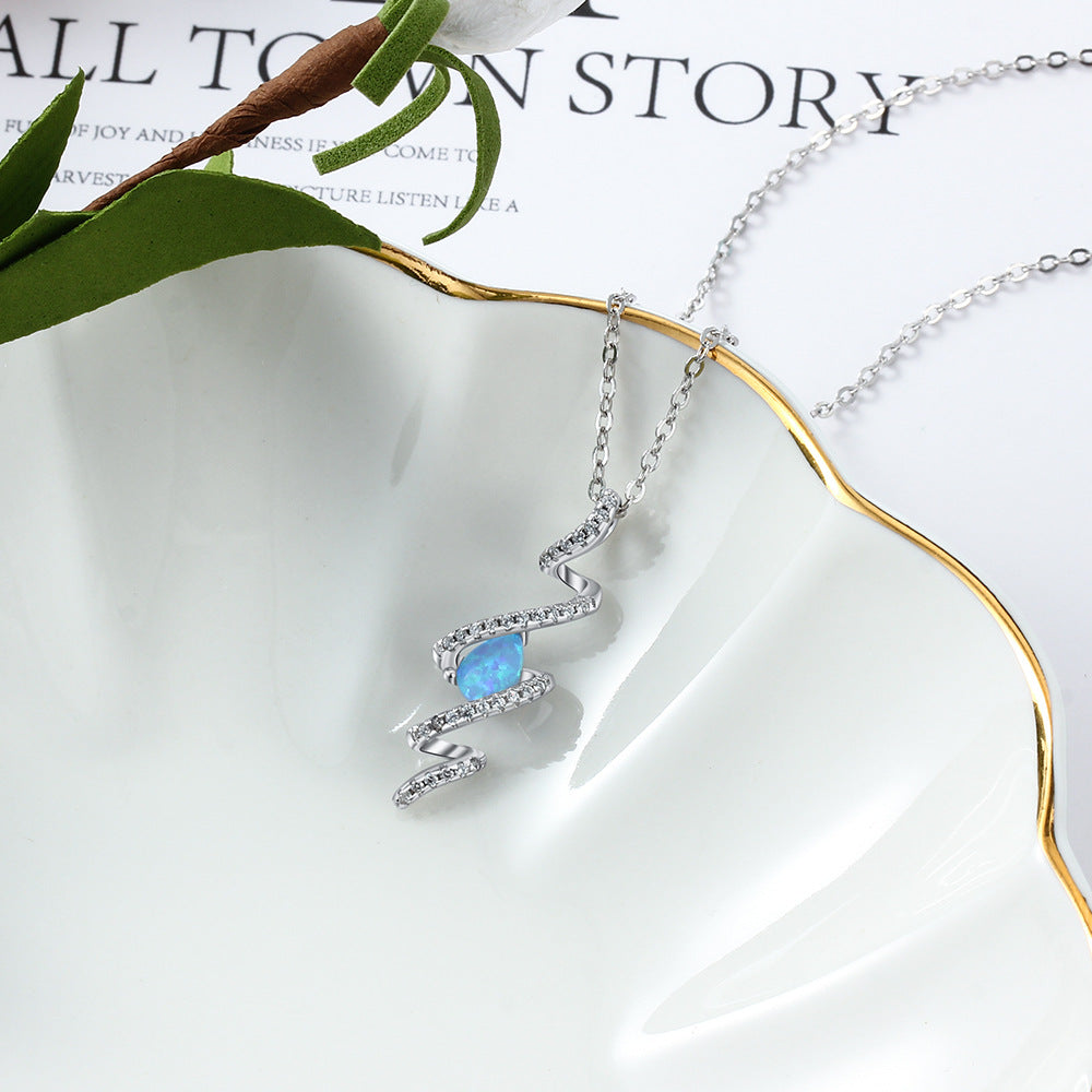 Planderful Jewelry Opal Necklace Sterling Silver Water Drop Pendant With Zircon Accents