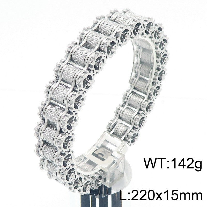 Stylish Hip-Hop Titanium Steel Men's Bracelet with Bicycle Chain Design - Cross-Border Trend Jewelry