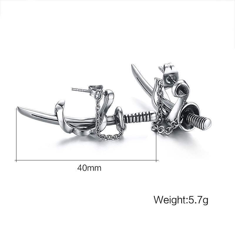 Industrial Nail & Chain Stud Earrings — Silver Pair