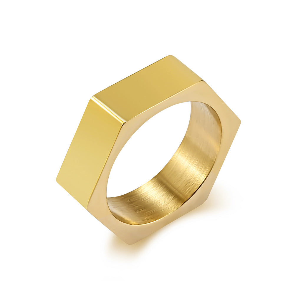 Steel Ring - Minimalist Geometric Hexagonal Design For Everyday Wear, Unisex Style By Planderful